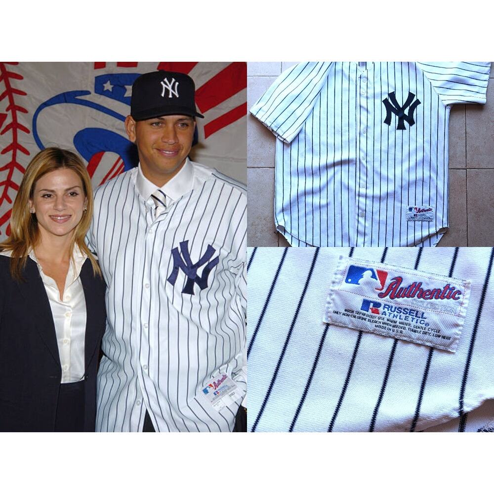 New York Yankees 2000s Russell AUTHENTIC jersey 44 L white Pinstripe MLB vintage